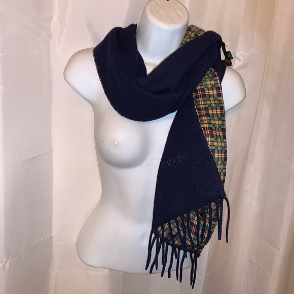 FENDI double faced SCARF silk & boiled wool - Picture 12 of 13